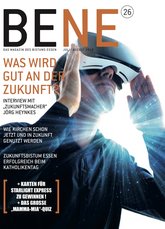 Das Cover des Bene Magazins Nummer 26 zeigt einen Mann mit VR-Brille